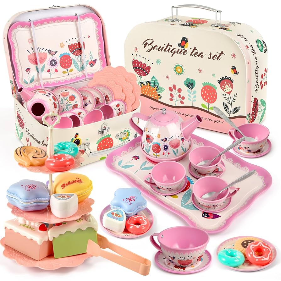 ブリキ玩具ファンシーTin Tea Set Pretend Role Playレッド Amazon.com: Schylling Fancy Tin Tea Set , Red : Toys & Games